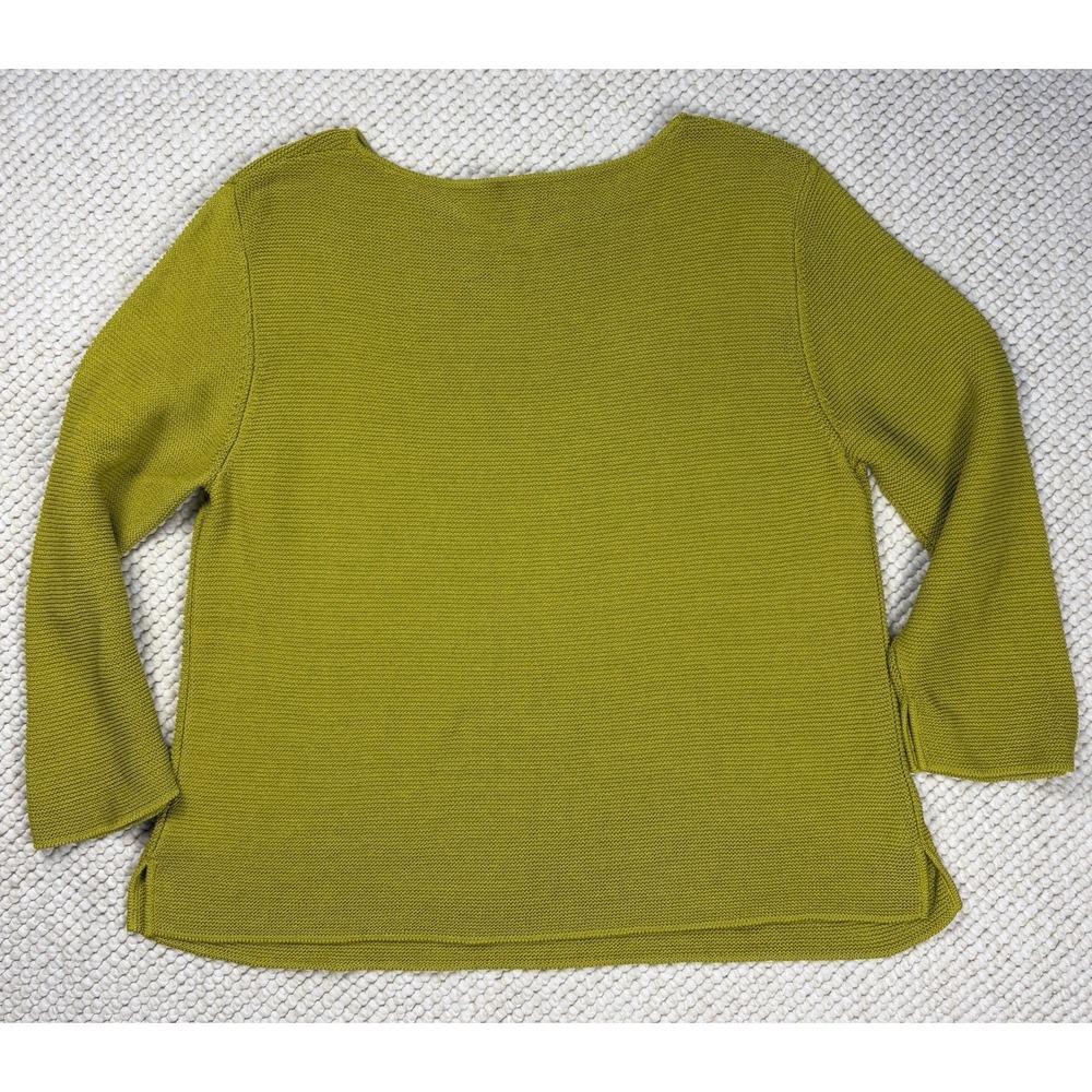 Eileen Fisher Chartreuse Boatneck 3/4 Sleeve Sweater Italian Yarn Cotton Blend L - Picture 5 of 7